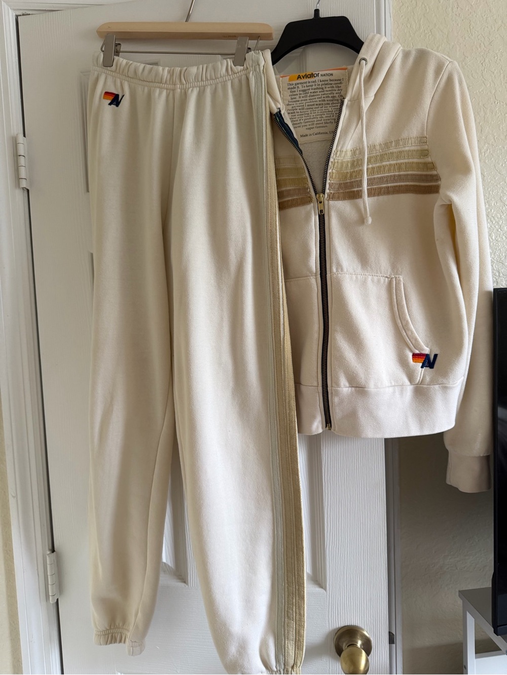 Aviator Nation Cream Stripe Hoodie And Jogger Set - Picture 7 of 10